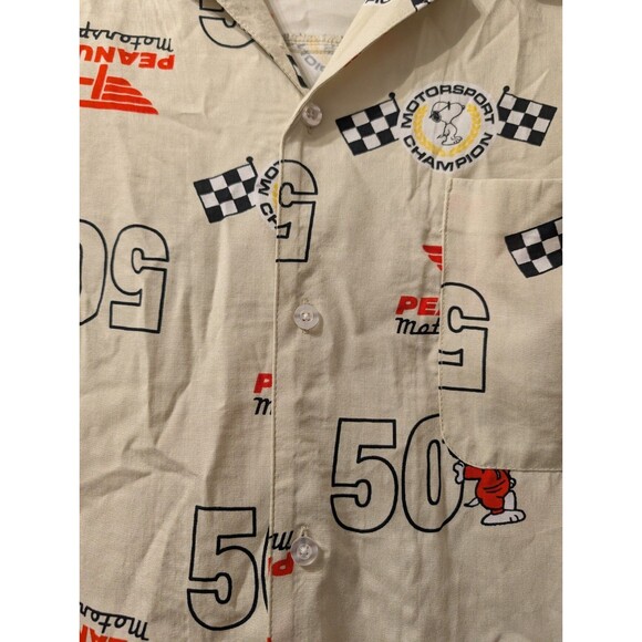 Peanuts Snoopy Motorsport Champion Shirt L 50th Anniversary Racing Button Up - Picture 8 of 13